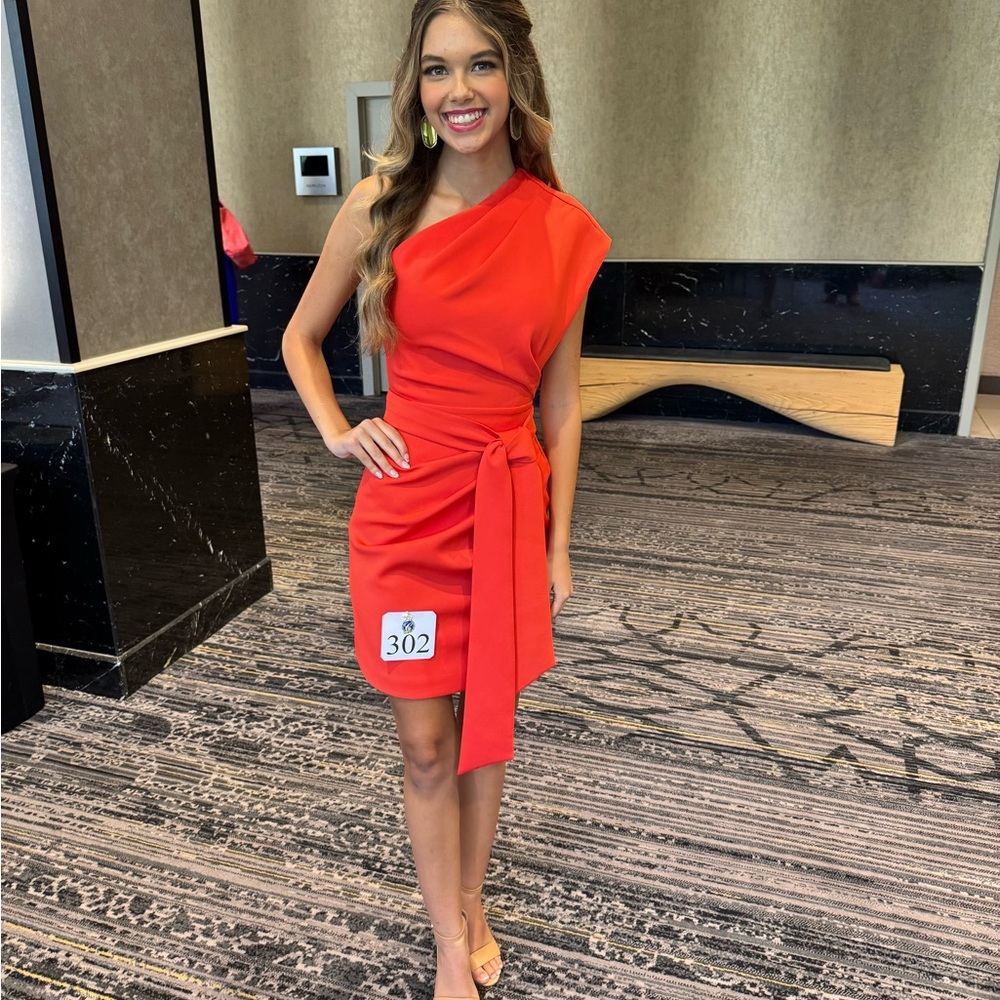 Jovani One-Shoulder Vibrant Orange Pageant Interview Dress